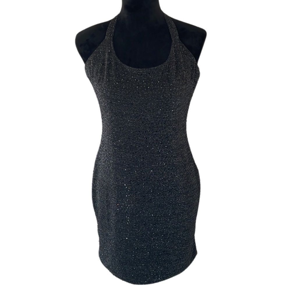 Rose velvet black sparkle mini dress